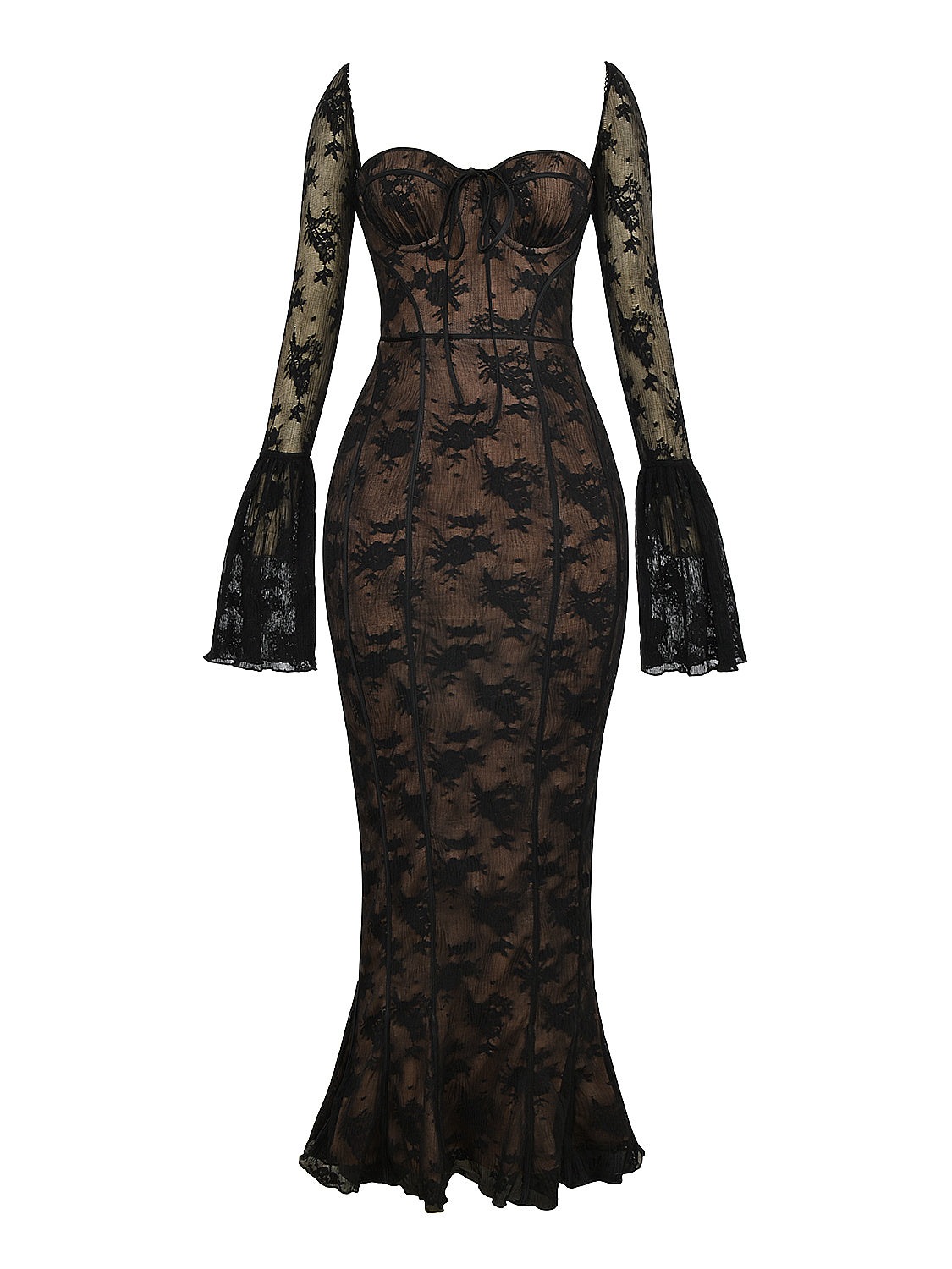 Delilah Long Sleeve Lace Sweetheart Maxi Dress — Svelte Chic