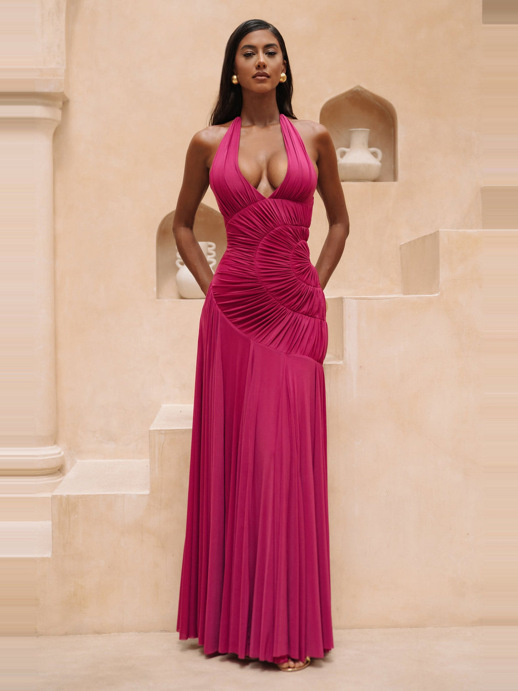 Cova Halter Plunge Jersey Maxi Dress — Svelte Chic