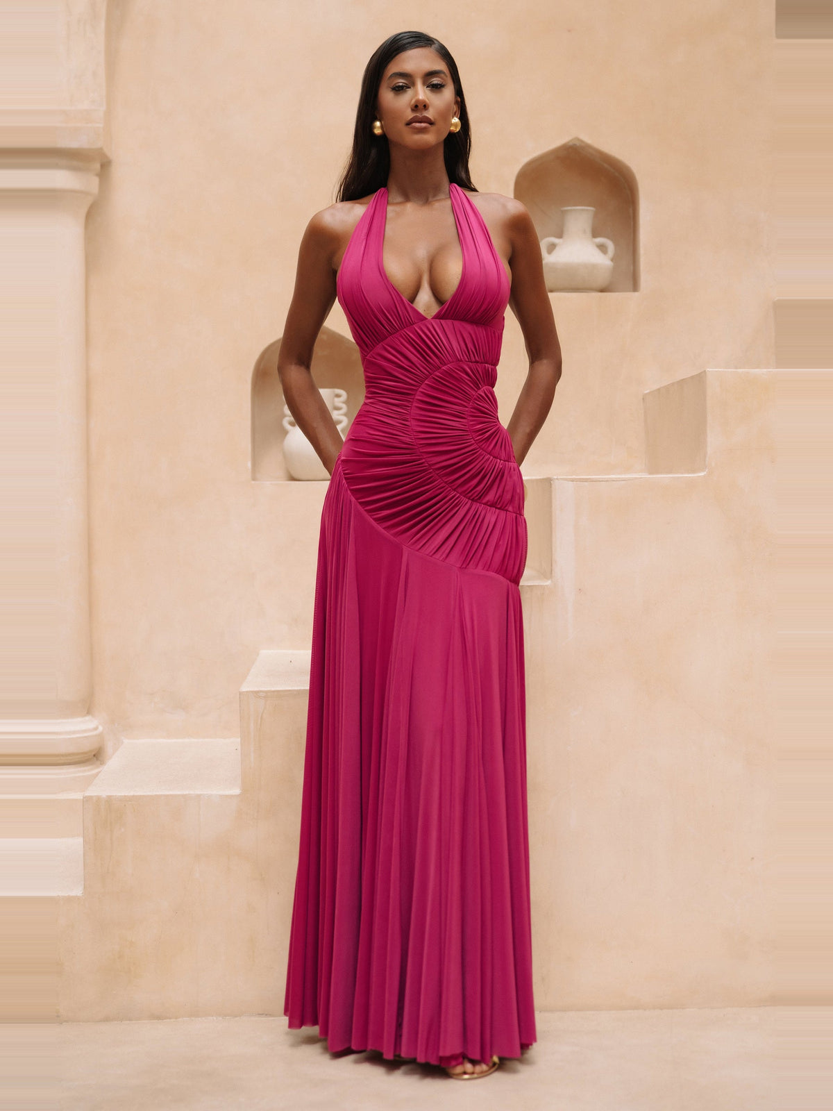 Cova Halter Plunge Jersey Maxi Dress — Svelte Chic
