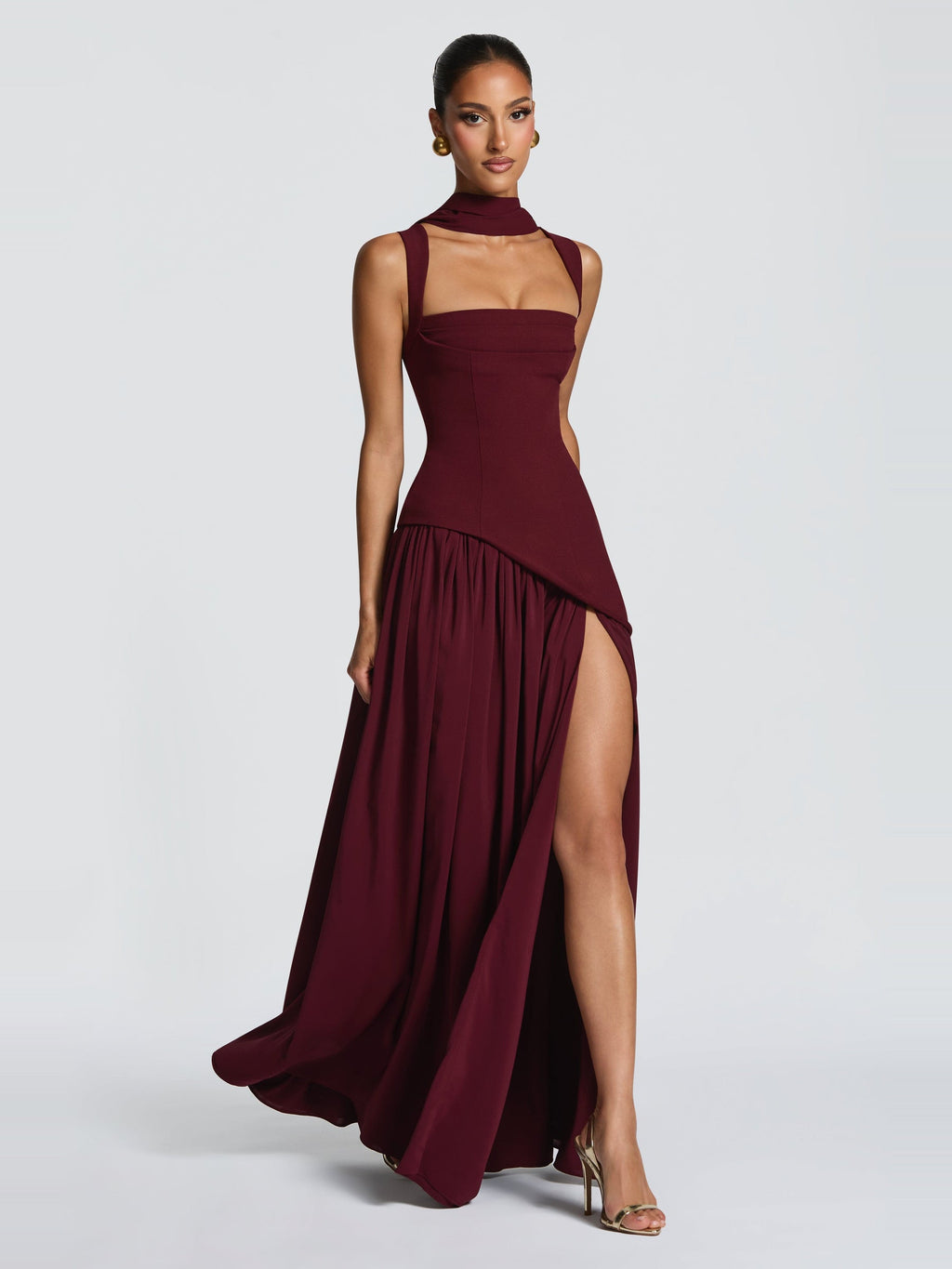 Tullulah Square Neck Corset Maxi Dress with Slit — Svelte Chic