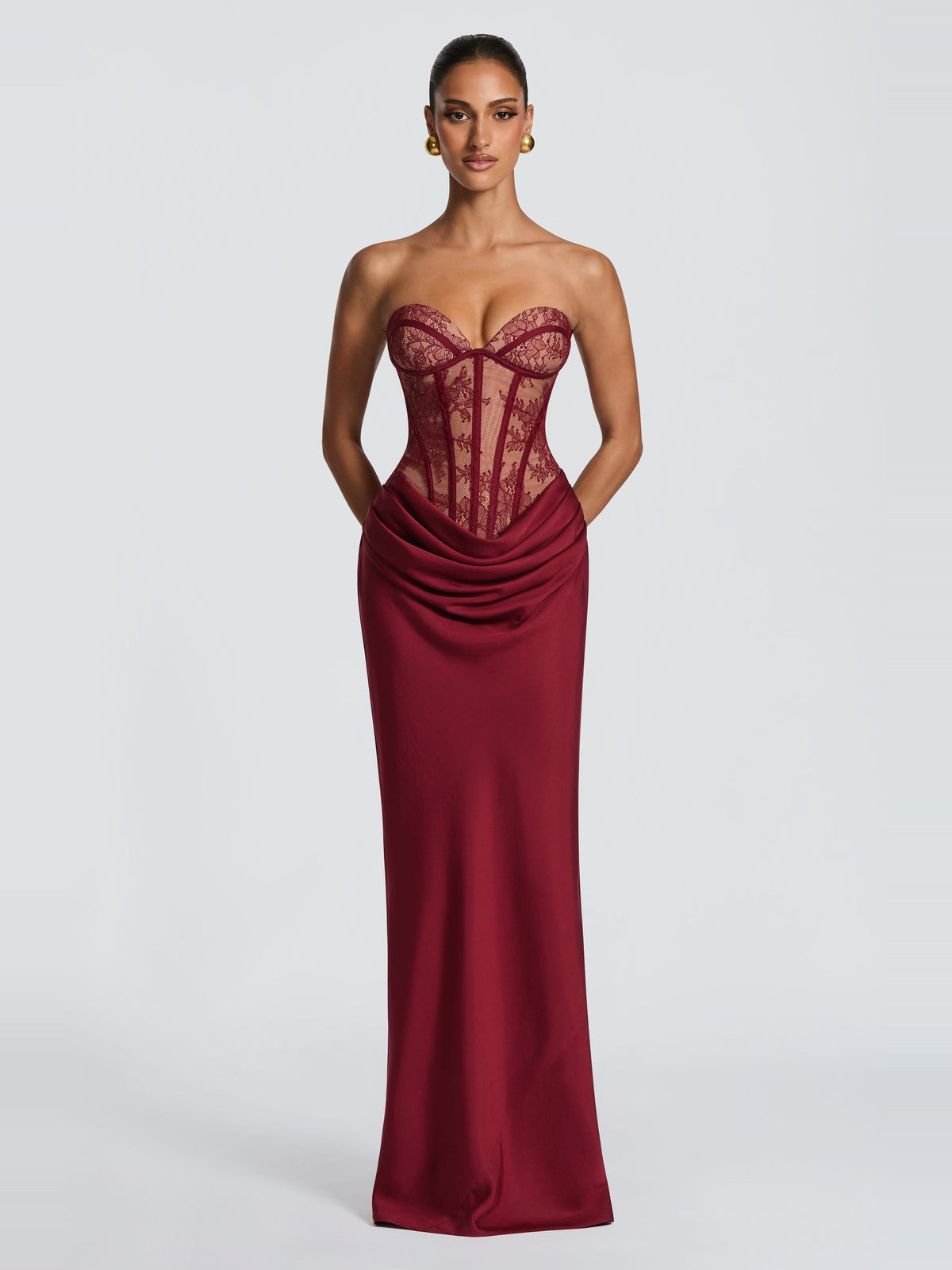 Kathleen Strapless Lace Corset Maxi Dress — Svelte Chic