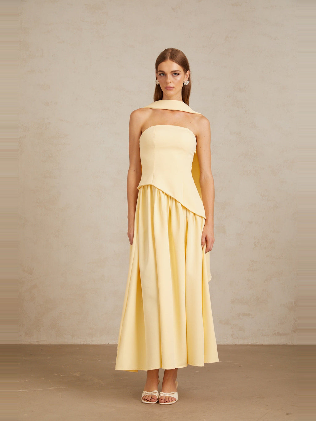Sidonie Off-Shoulder Panelled Maxi Gown - Yellow — Svelte Chic