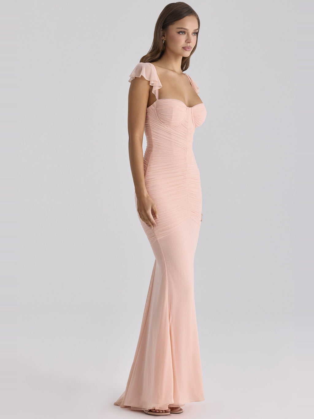 Antonella Draped Mesh Strappy Maxi Dress — Svelte Chic