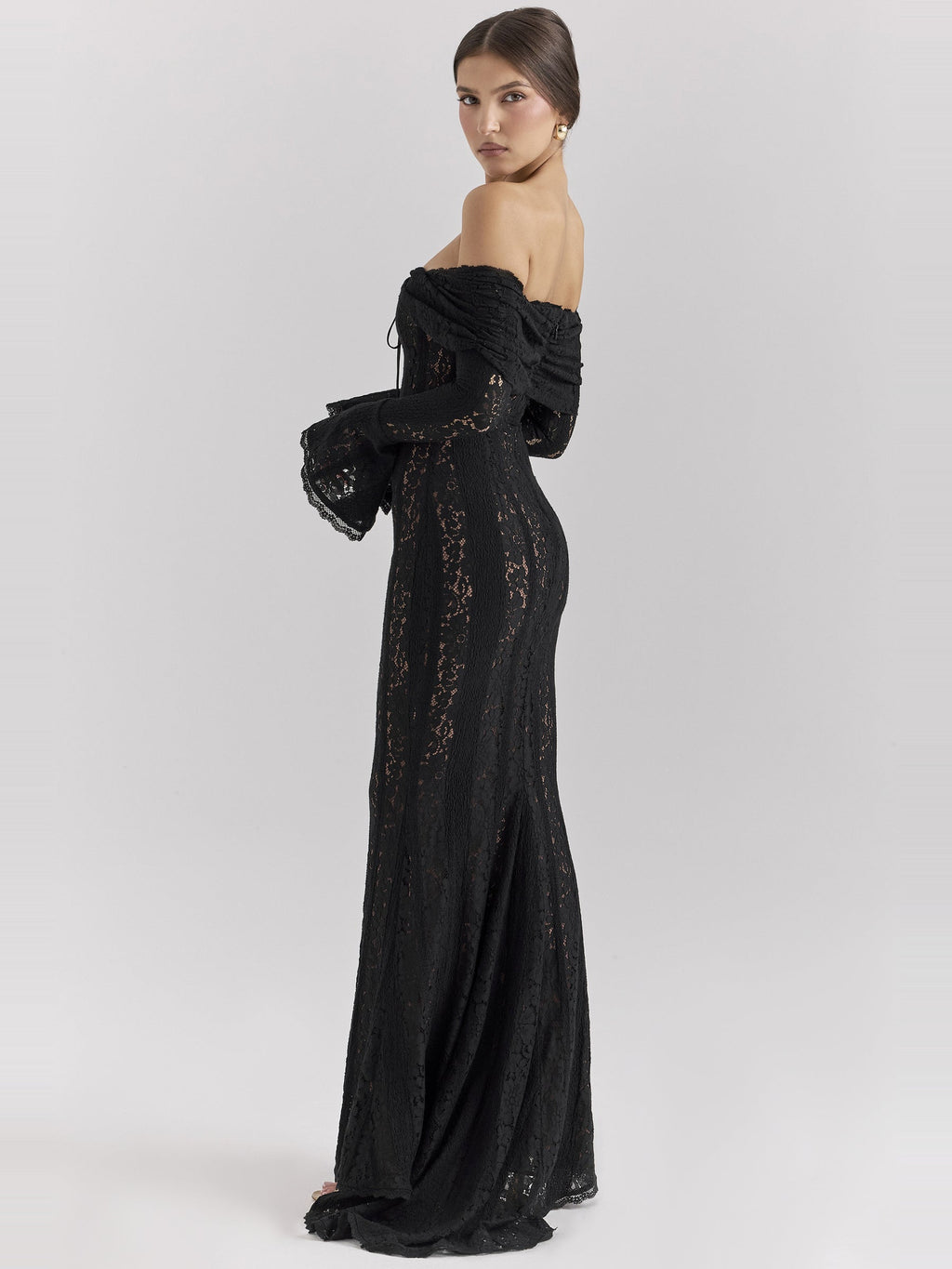 Belle Off Shoulder Floral Lace Maxi Dress — Svelte Chic
