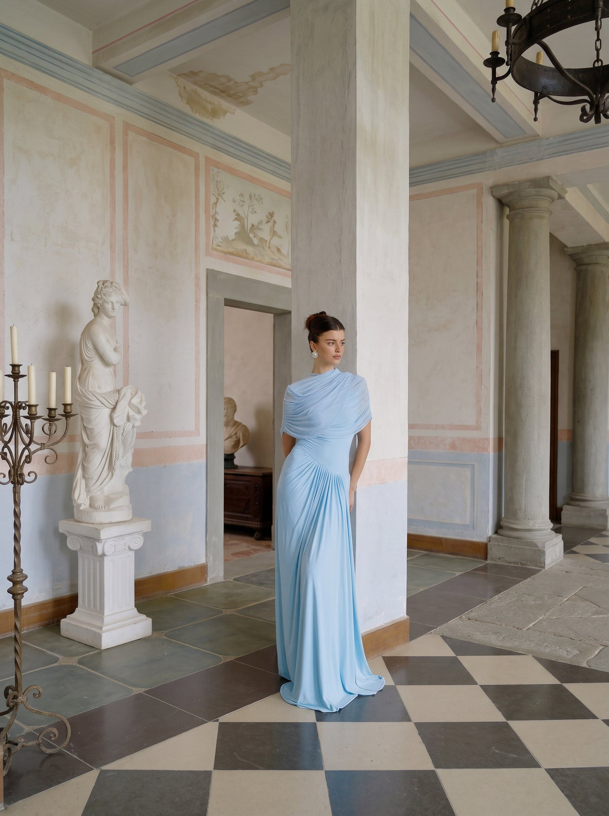 Catherine Asymmetric Pleated Maxi Dress — Svelte Chic