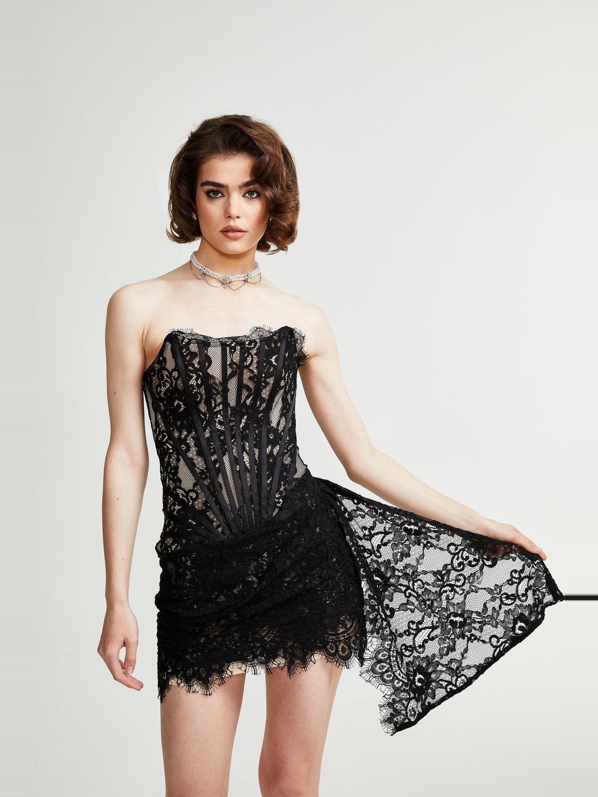 Kylitha Lace Bow-Detail Strapless Mini Dress - Black — Svelte Chic