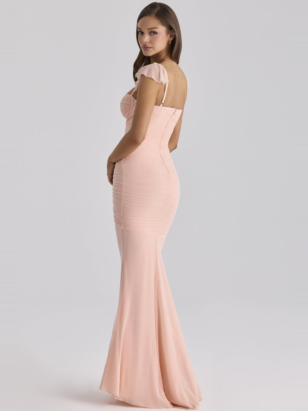 Antonella Draped Mesh Strappy Maxi Dress — Svelte Chic