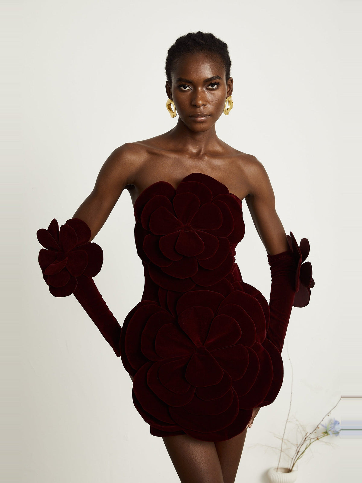 Azura Off-Shoulder Long-Sleeve Floral Velvet Mini Dress - Red — Svelte Chic