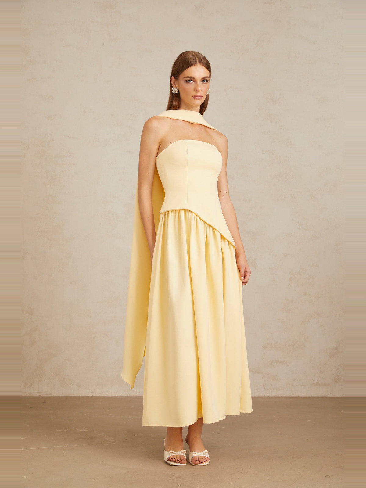 Sidonie Off-Shoulder Panelled Maxi Gown - Yellow — Svelte Chic