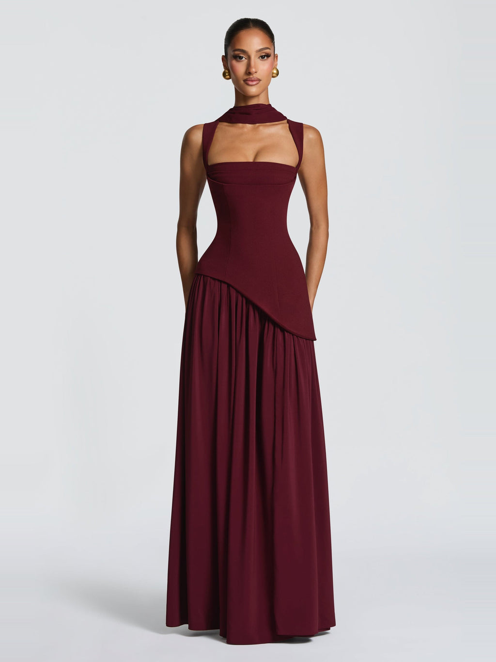 Tullulah Square Neck Corset Maxi Dress with Slit — Svelte Chic