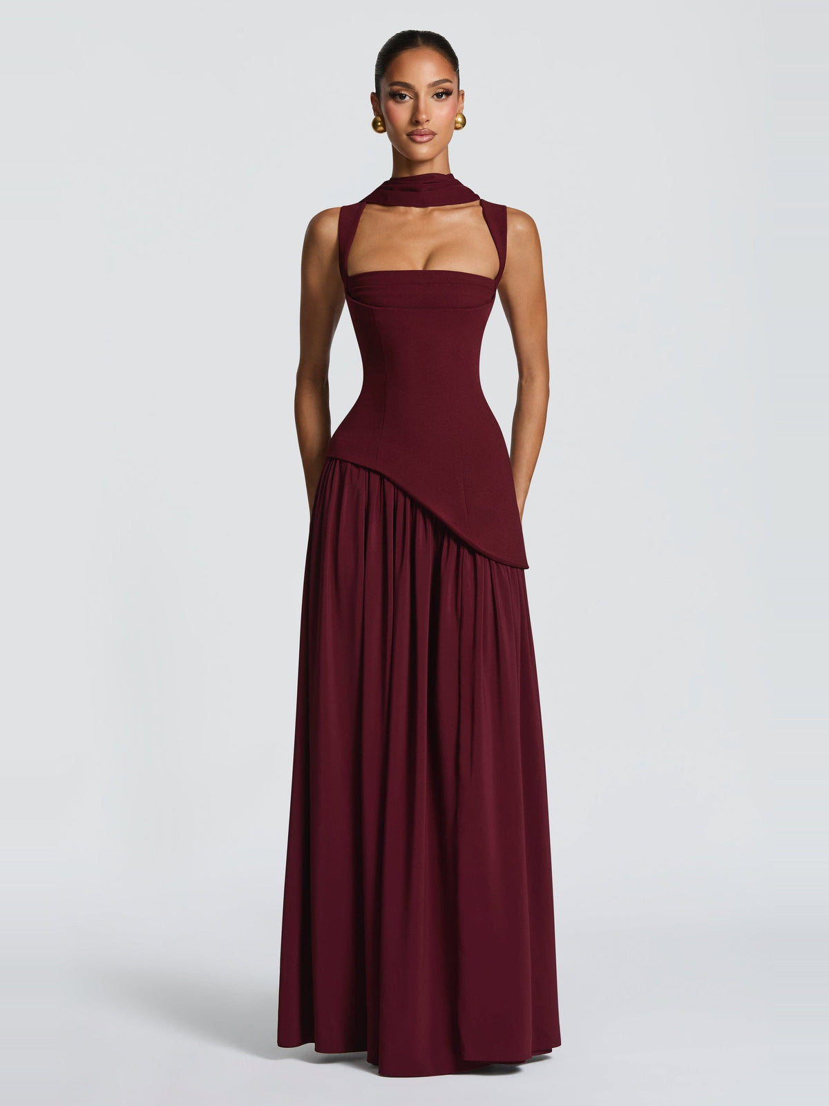 Tullulah Square Neck Corset Maxi Dress with Slit — Svelte Chic