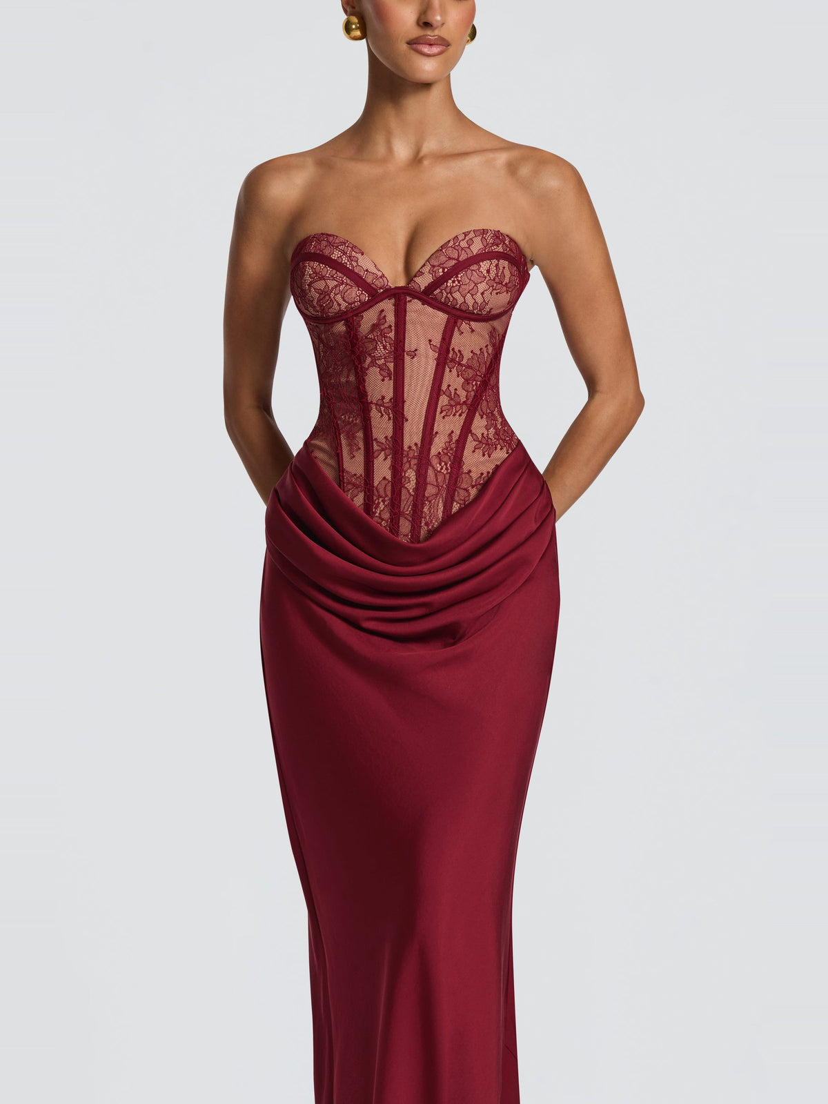 Kathleen Strapless Lace Corset Maxi Dress — Svelte Chic