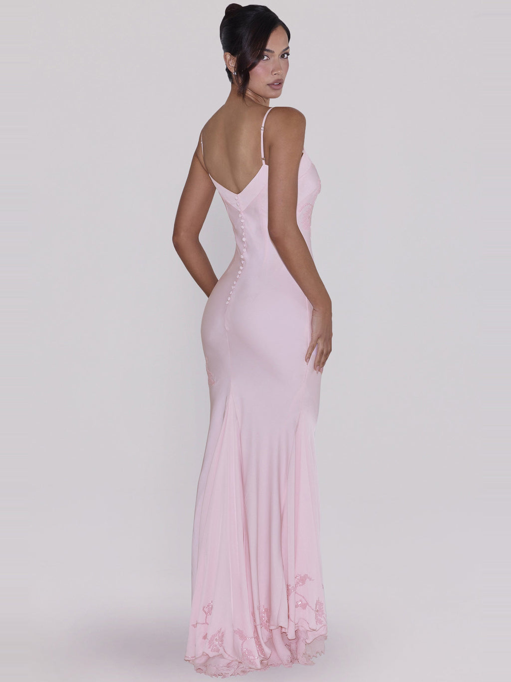 Anastelle Hand Beaded Satin Maxi Dress — Svelte Chic
