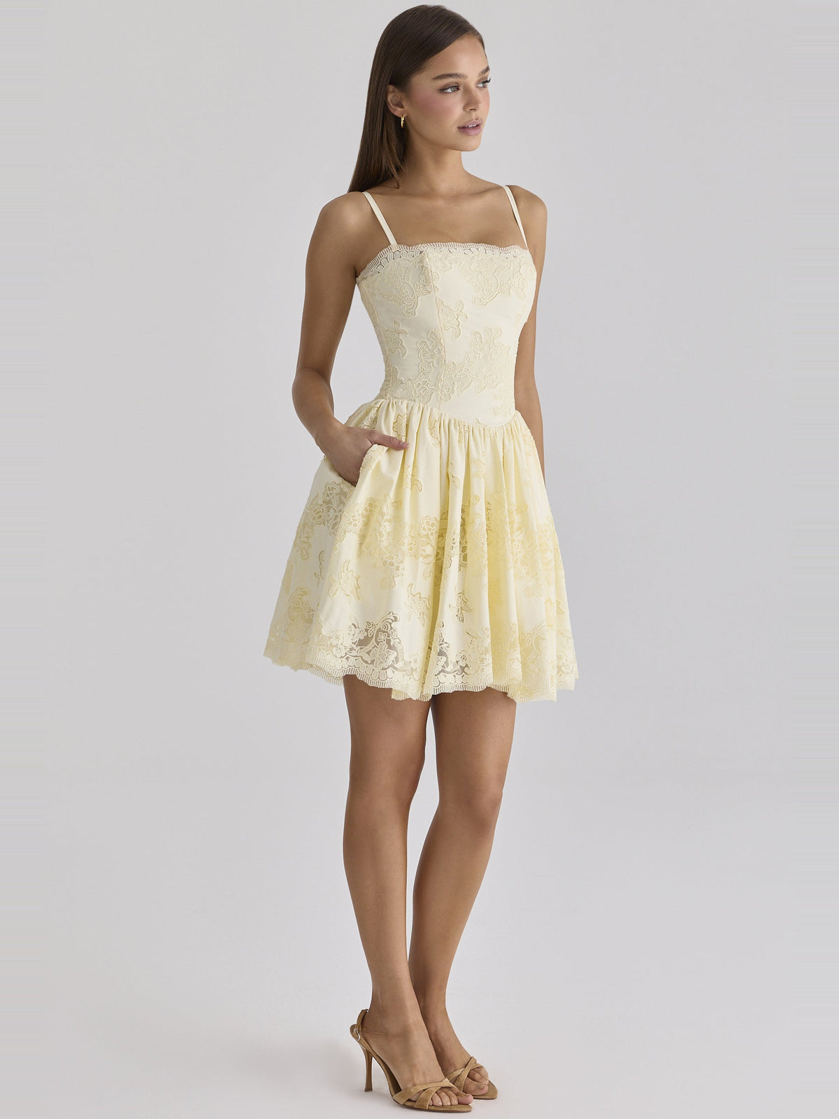 Chloe Broderie Lace Square Neck Mini Dress — Svelte Chic