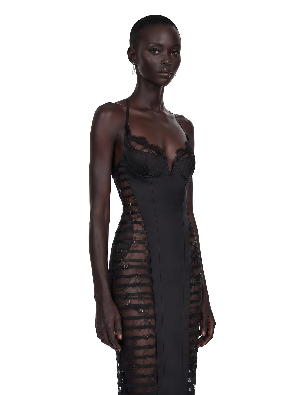 Melora Floral Lace Corset Slit Midi Dress - Black — Svelte Chic