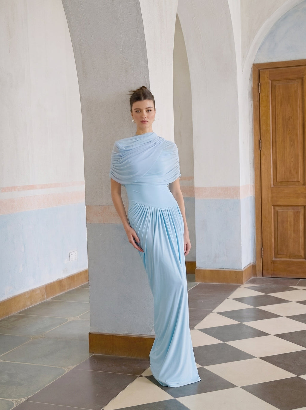 Catherine Asymmetric Pleated Maxi Dress — Svelte Chic