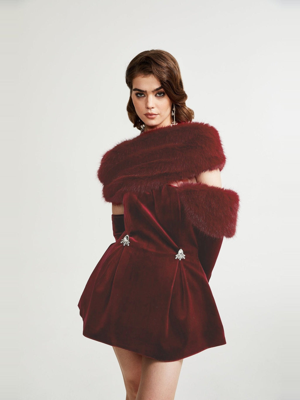 Wivika Strapless Velvet Faux-Fur Mini Dress - Burgundy — Svelte Chic