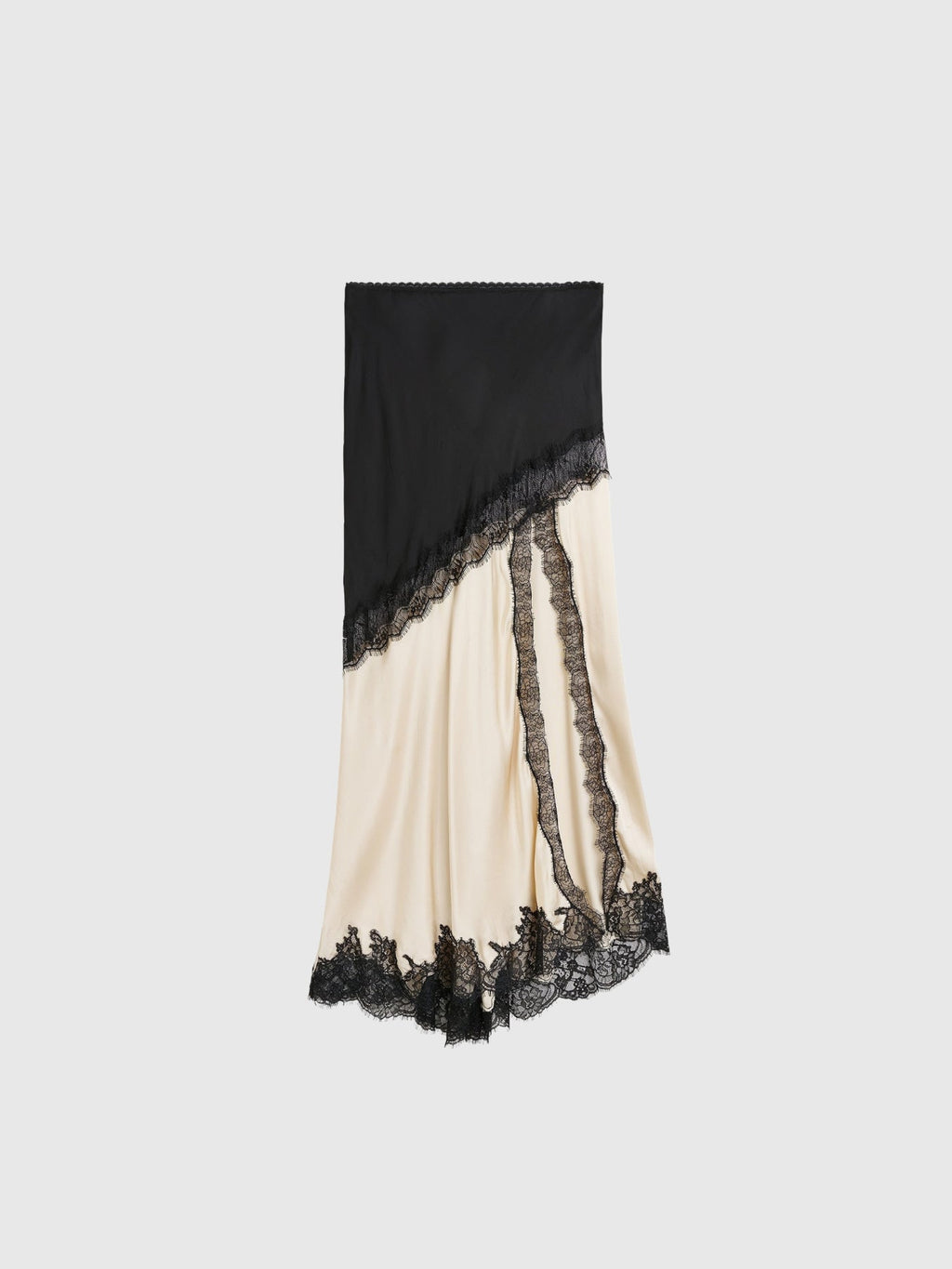 Bess Lace-Trimmed Asymmetric Satin Midi Skirt - Black and Cream — Svelte Chic