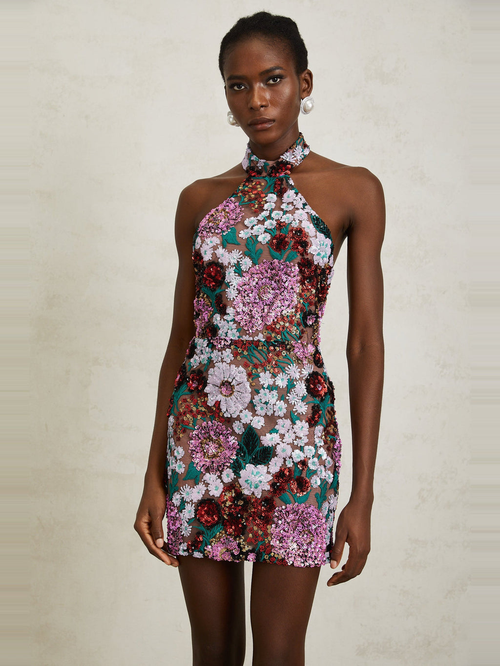 Clara Sequin Floral Embroidered Mini Dress — Svelte Chic