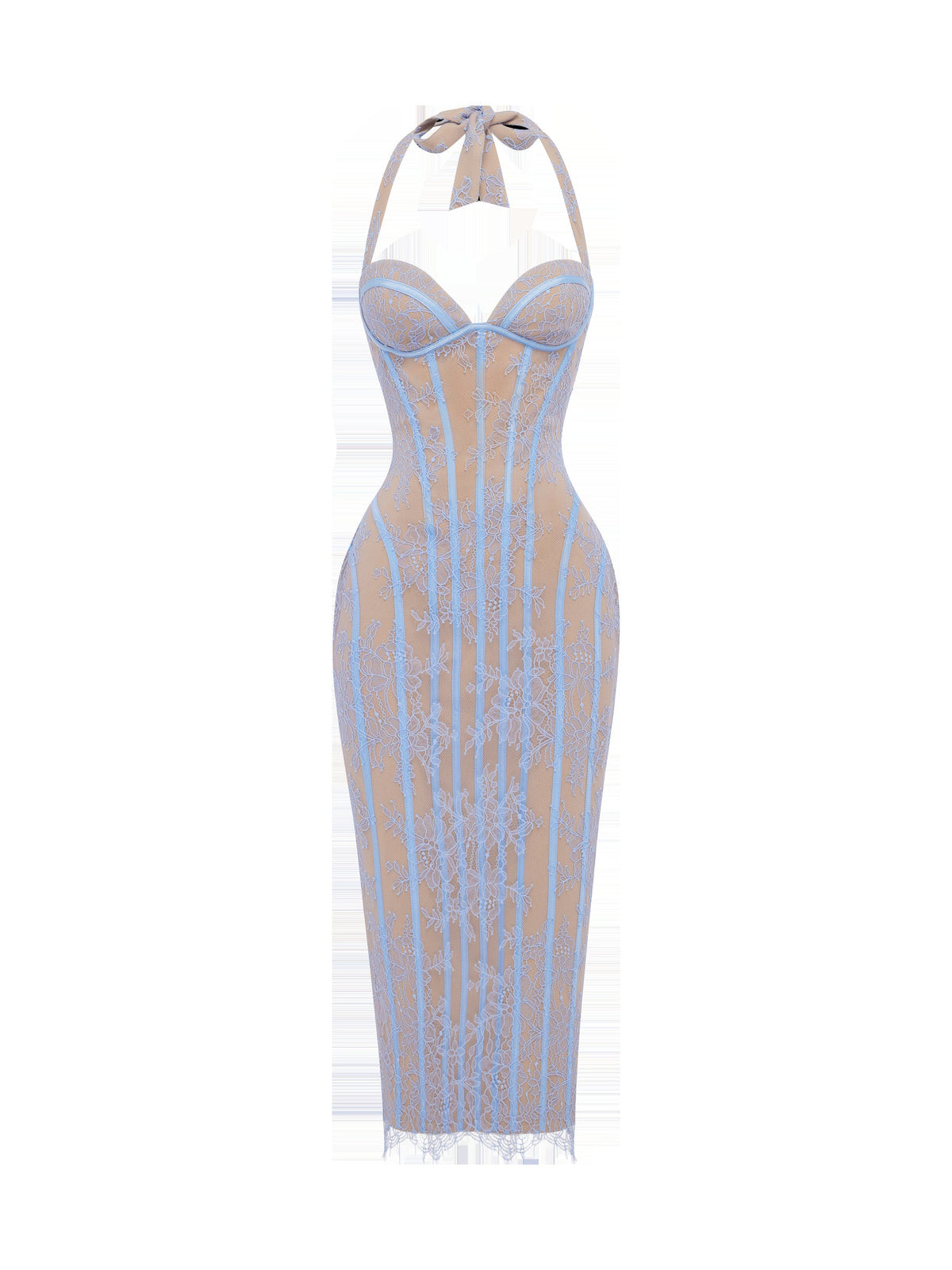 Rona Halter Lace Midi Dress with Slit — Svelte Chic