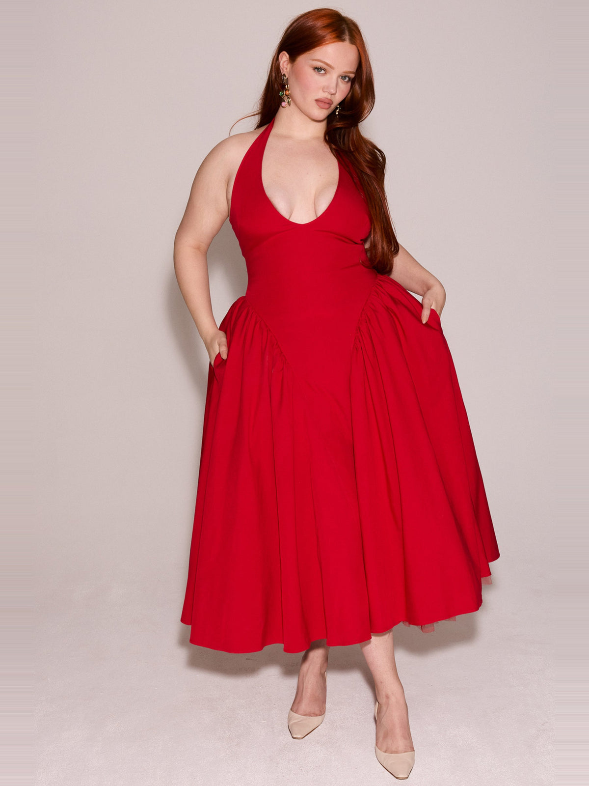 Marilyn Halter Tie Neck Midi Dress — Svelte Chic
