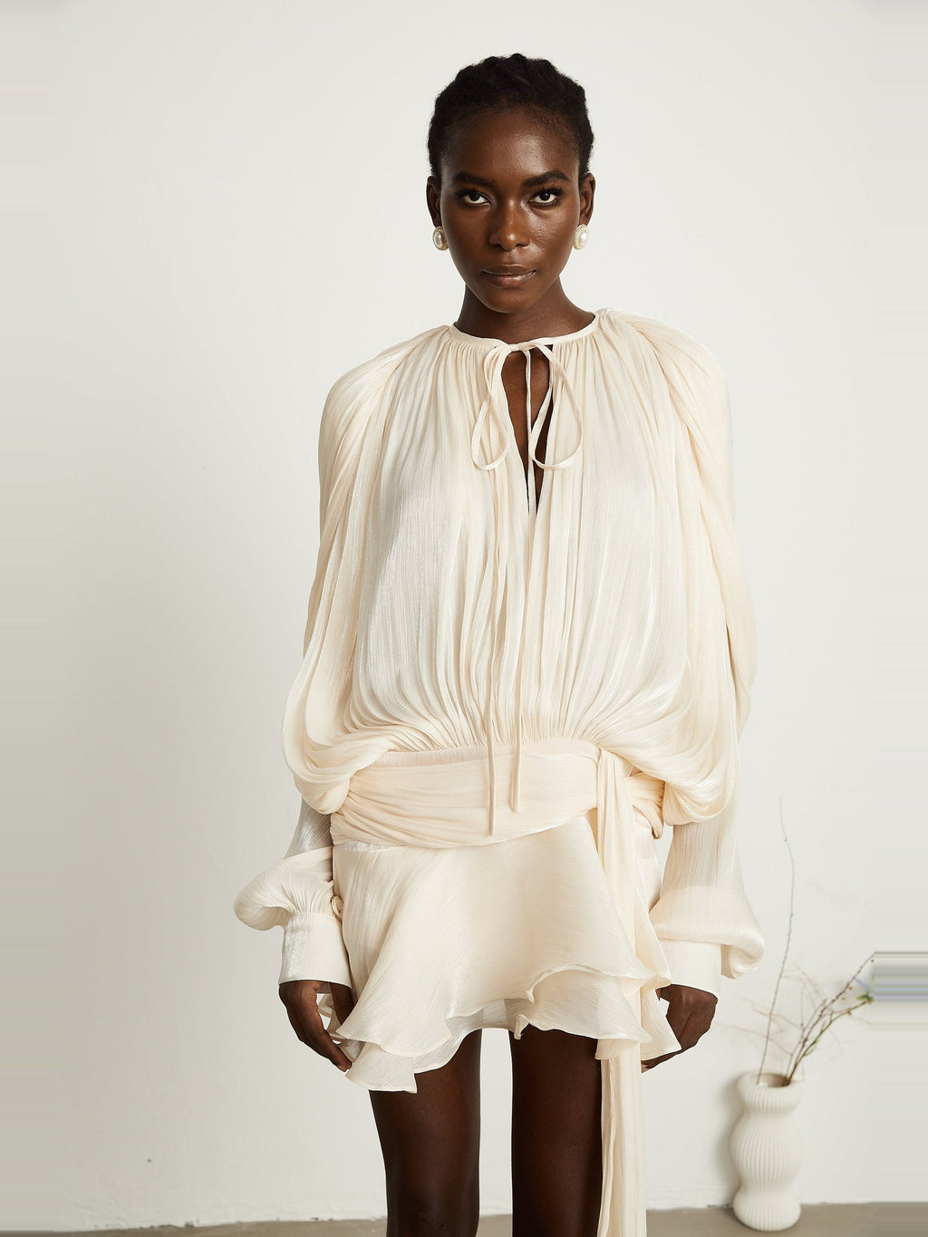 Eugenie Pleated Ruffle Mini Dress — Svelte Chic