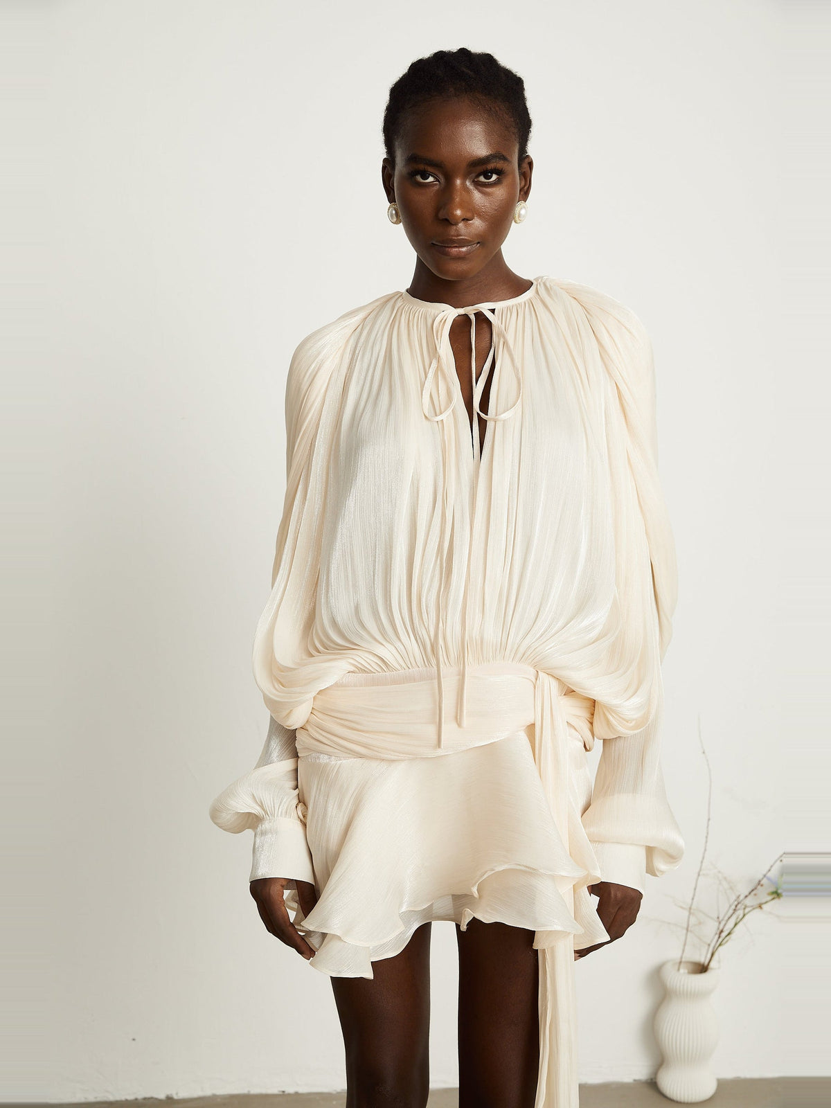 Eugenie Pleated Ruffle Mini Dress — Svelte Chic