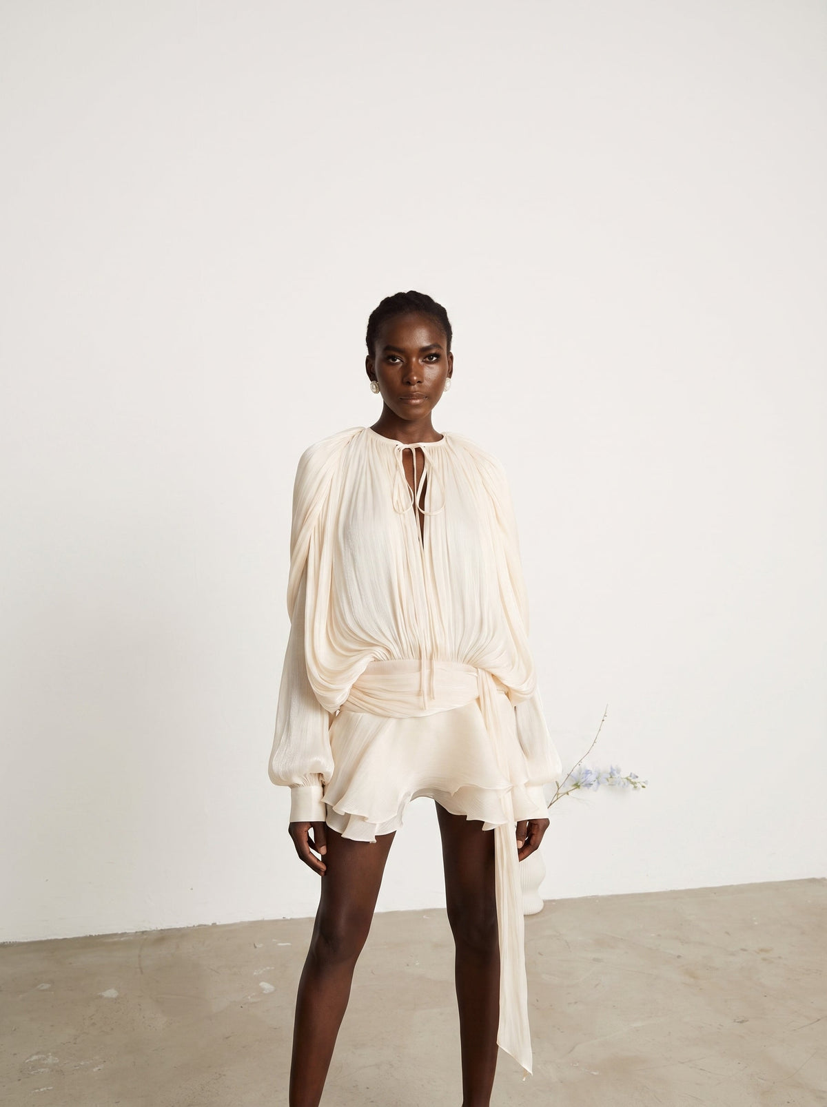 Eugenie Pleated Ruffle Mini Dress — Svelte Chic