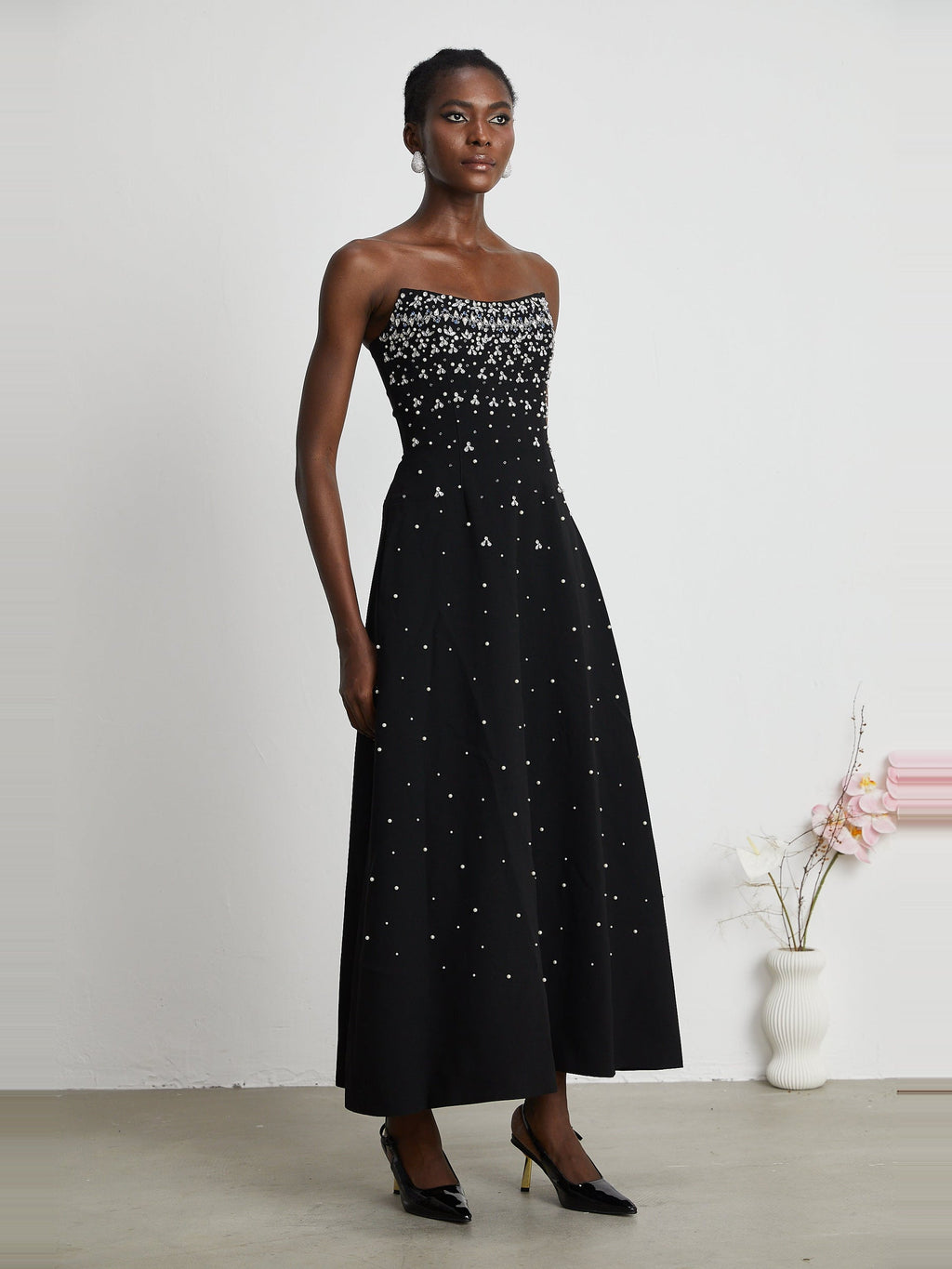 Melisande Off-Shoulder Beaded Maxi Gown - Black — Svelte Chic