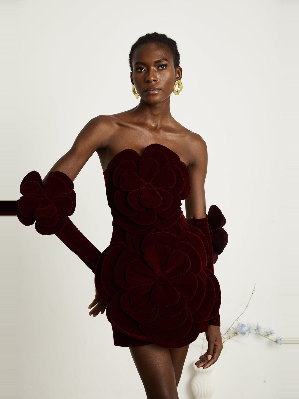 Azura Off-Shoulder Long-Sleeve Floral Velvet Mini Dress - Red — Svelte Chic