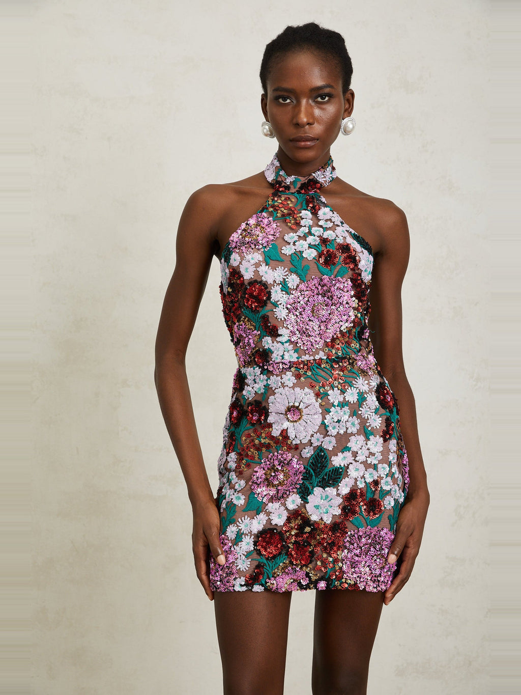 Clara Sequin Floral Embroidered Mini Dress — Svelte Chic