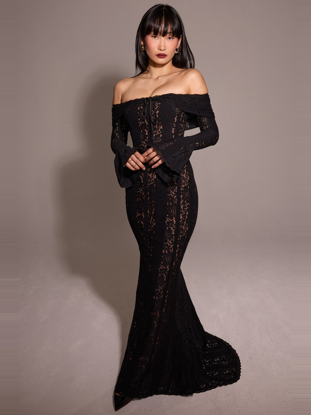 Belle Off Shoulder Floral Lace Maxi Dress — Svelte Chic