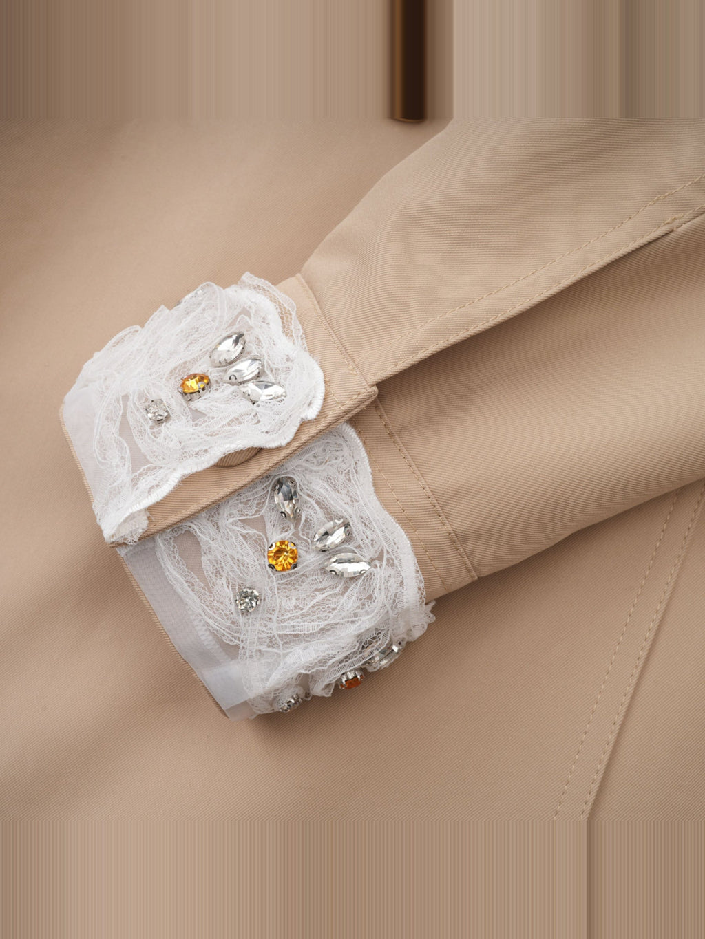 Marta Crystal Lace Trim Trench Coat — Svelte Chic