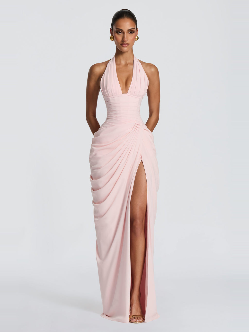 Ombeline Halter Corset Maxi Dress with Slit — Svelte Chic