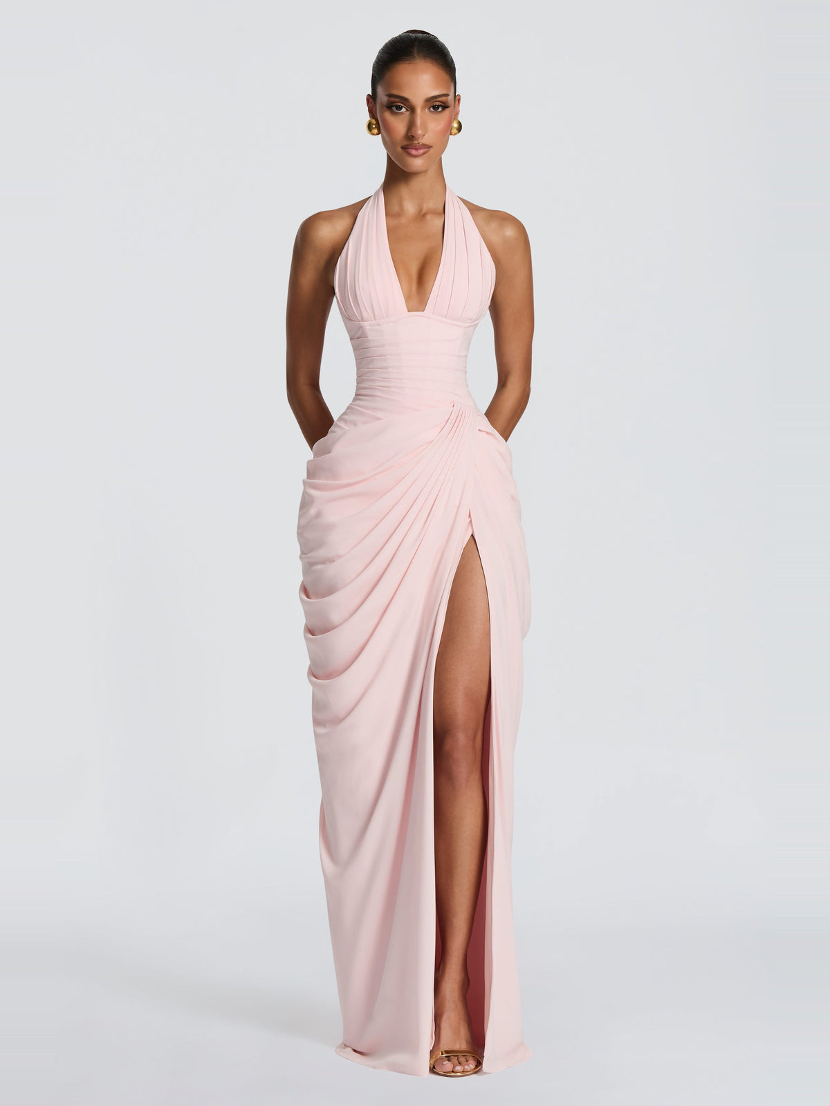 Ombeline Halter Corset Maxi Dress with Slit — Svelte Chic