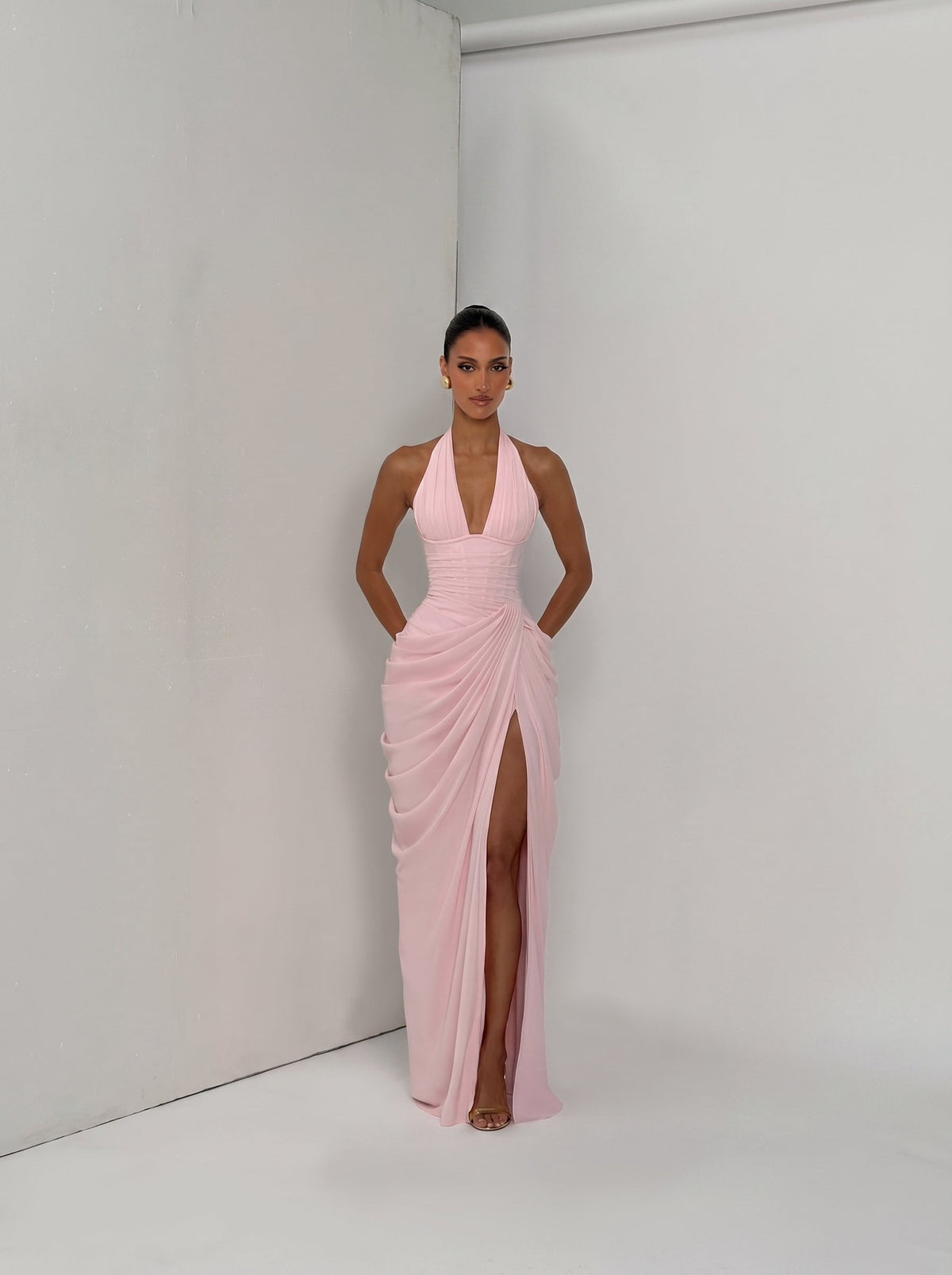 Ombeline Halter Corset Maxi Dress with Slit — Svelte Chic