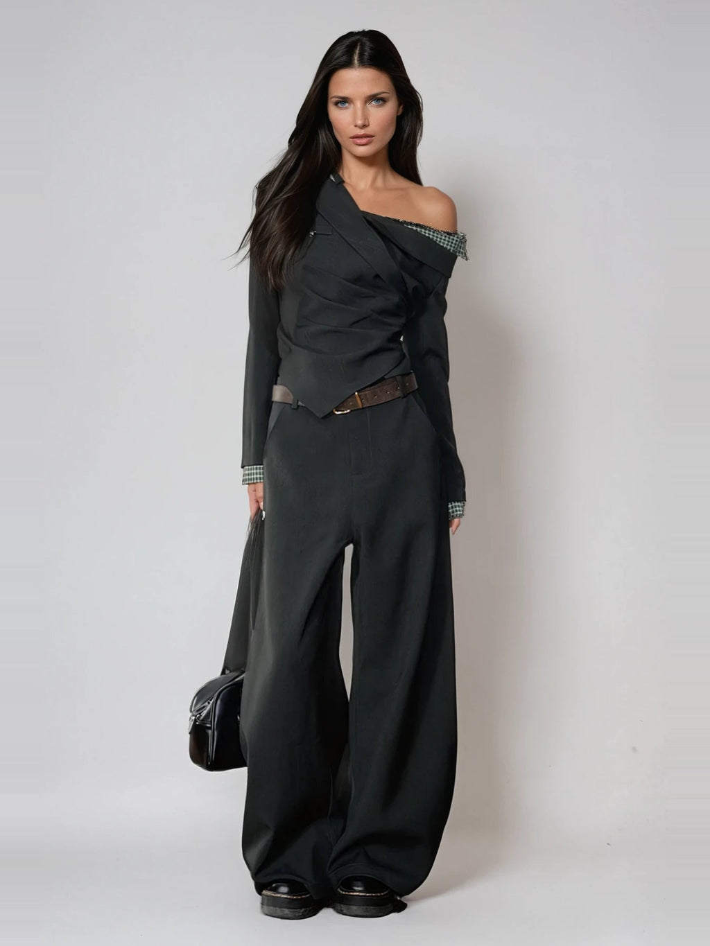 Darko Asymmetric Draped Long Sleeve Top in Green — Svelte Chic