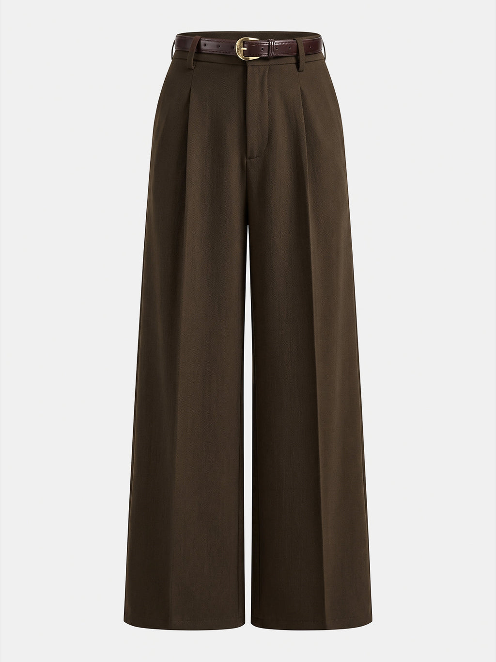 Pleated Belted Wide Leg Tailored Pants in Brown — Svelte Chic