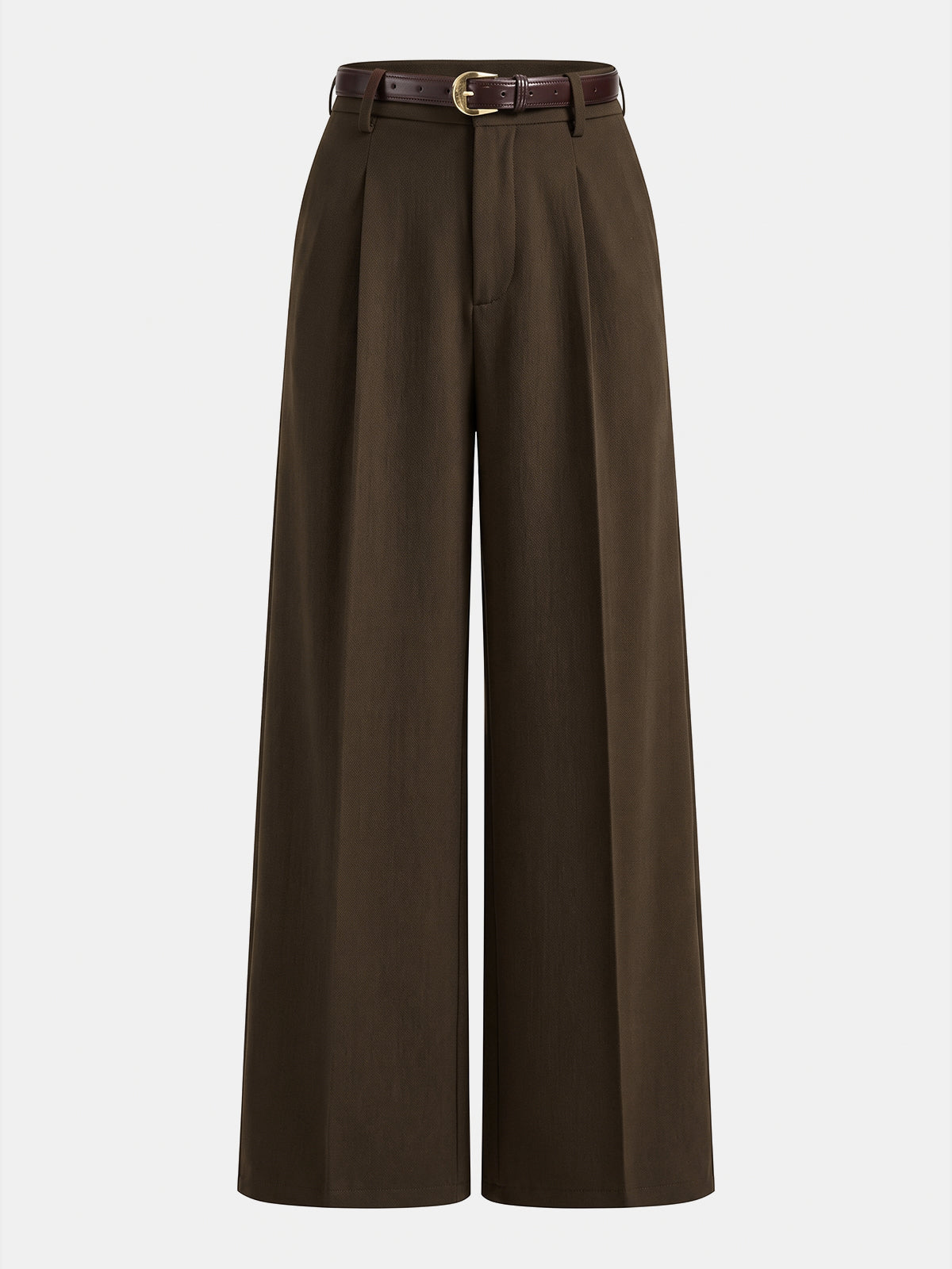 Pleated Belted Wide Leg Tailored Pants in Brown — Svelte Chic
