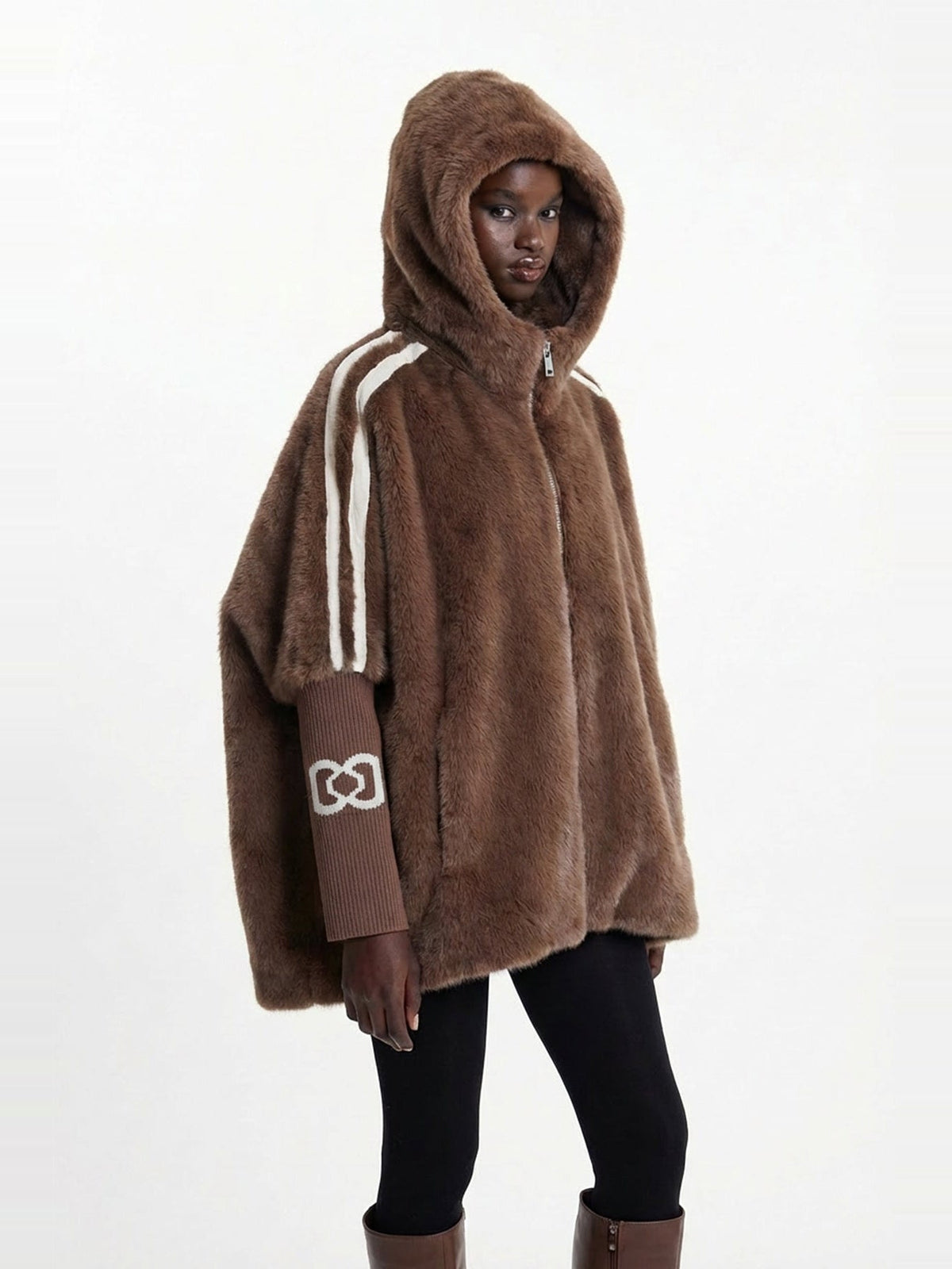 Ekkebert Hooded Oversized Faux Fur Jacket in Chocolate — Svelte Chic