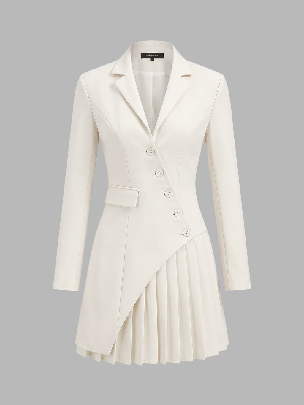 Asymmetric Button Pleated Blazer Mini Dress in Off-White — Svelte Chic