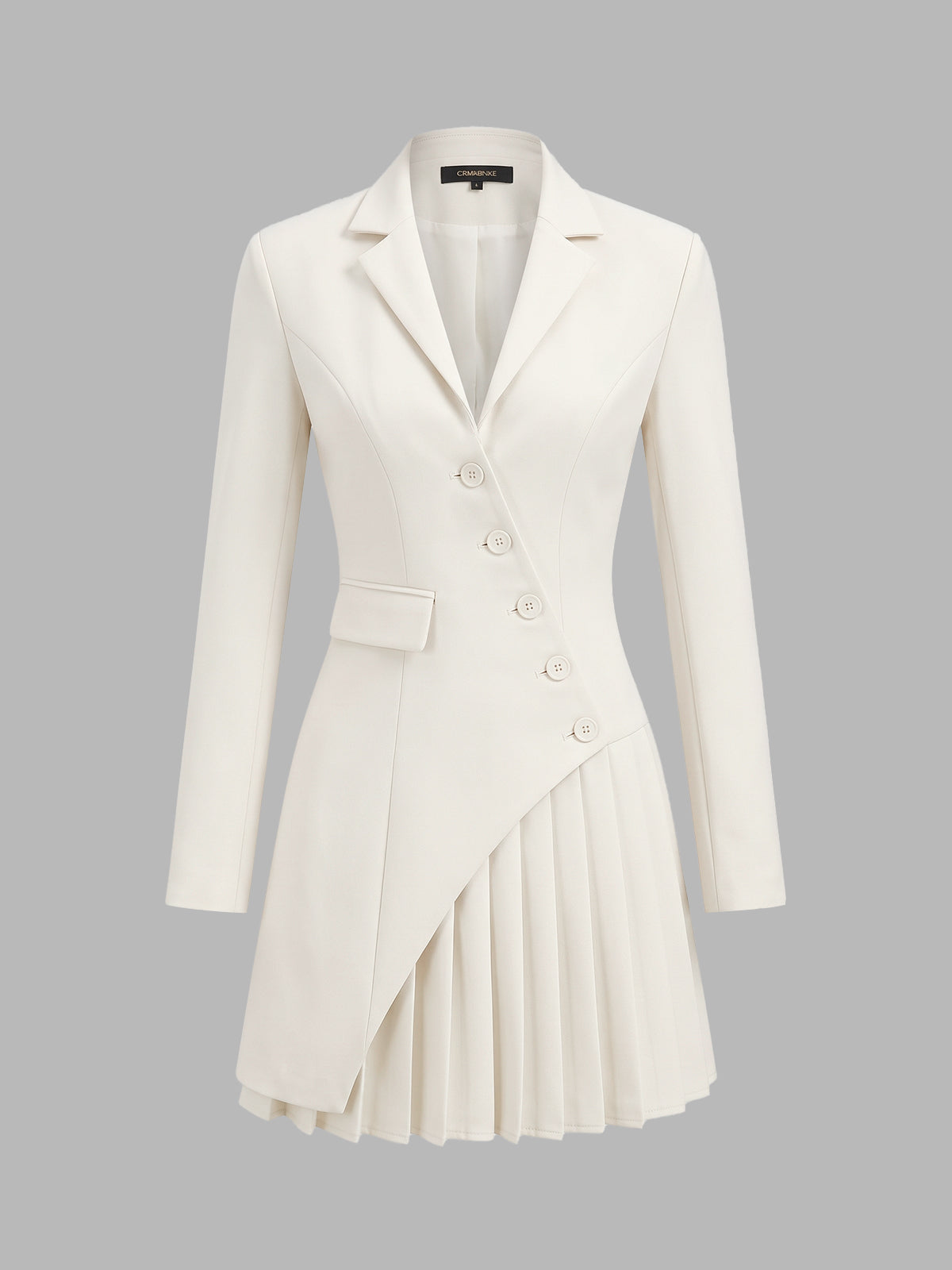 Asymmetric Button Pleated Blazer Mini Dress in Off-White — Svelte Chic