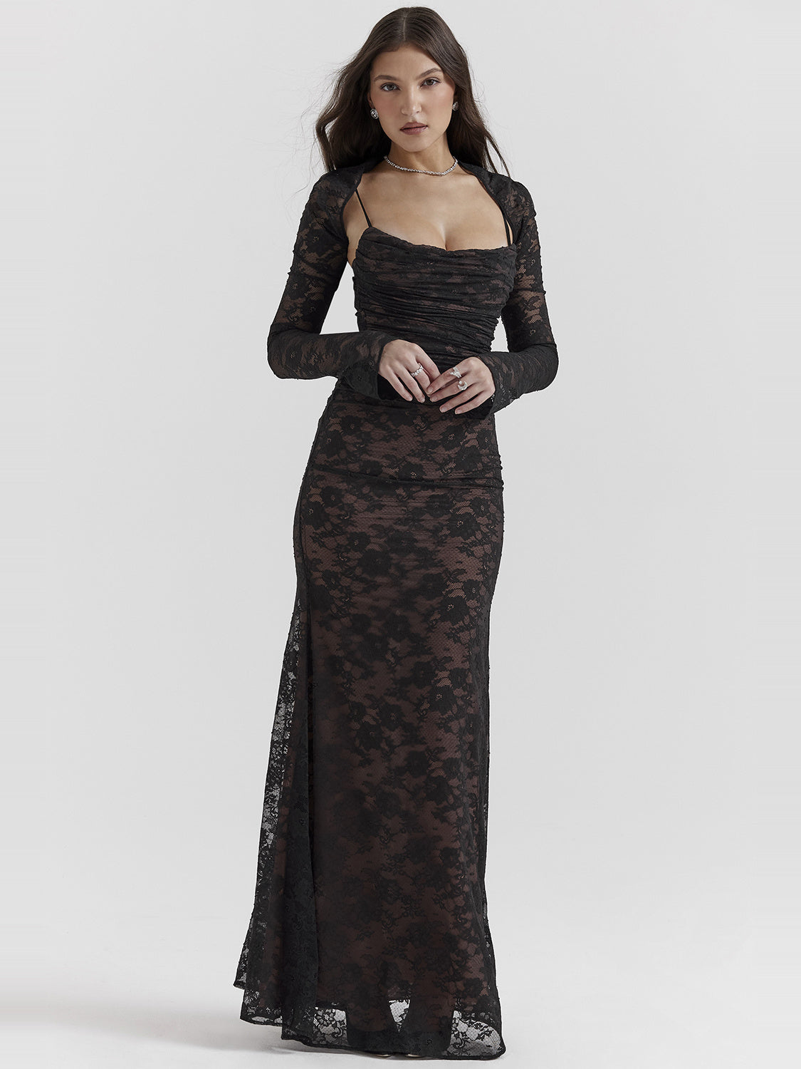 Artemis Corset Back Lace Maxi Dress in Black — Svelte Chic
