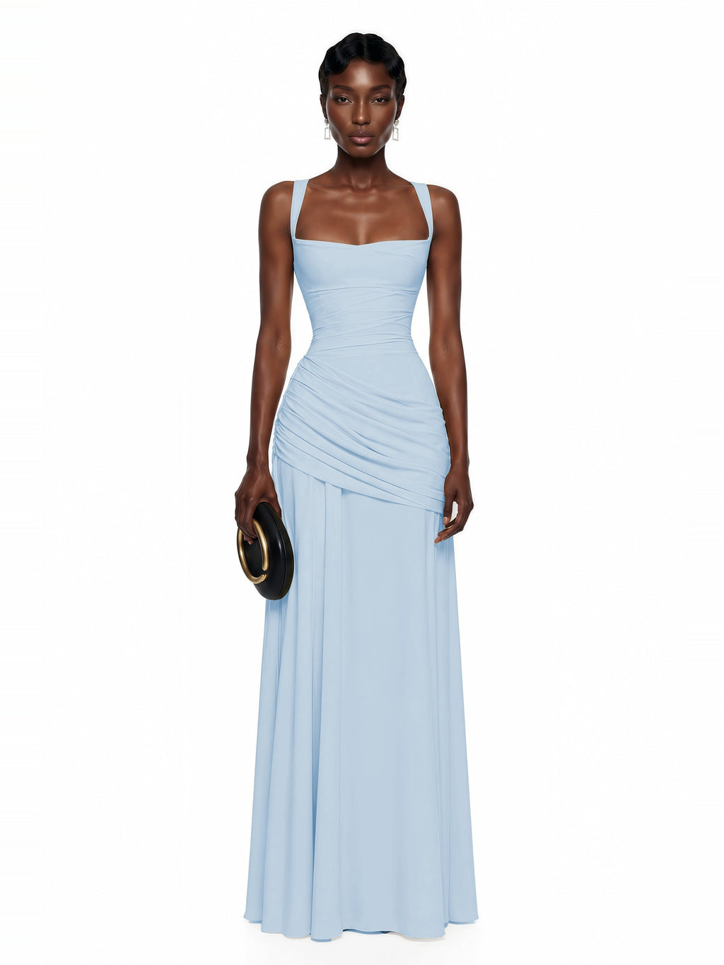 Sanne Gathered Corset Square Neck Maxi Dress in Blue — Svelte Chic