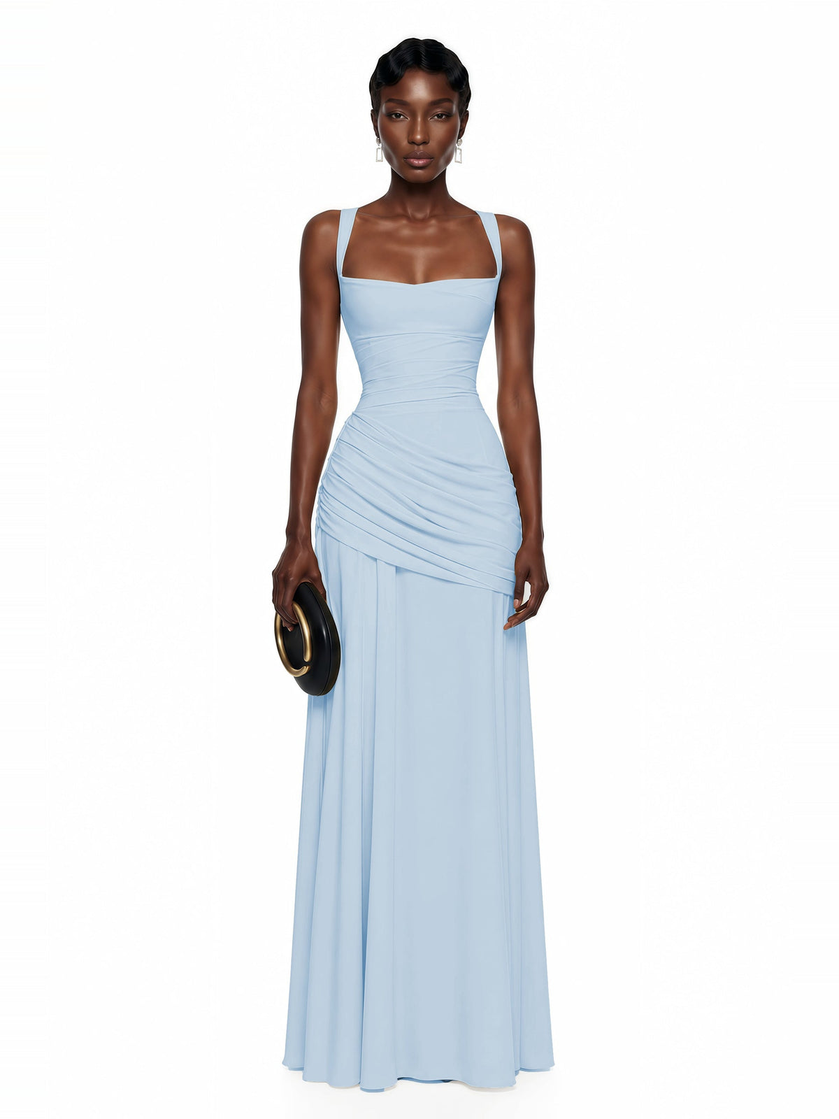 Sanne Gathered Corset Square Neck Maxi Dress in Blue — Svelte Chic