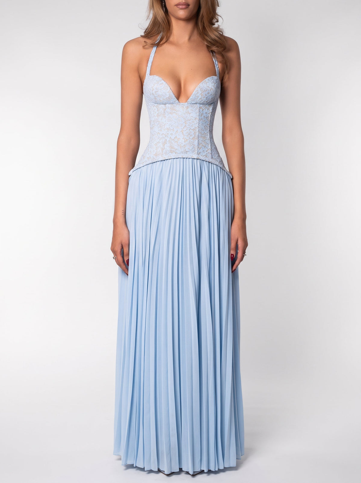 Gaia Halter Lace Corset Maxi Dress — Svelte Chic