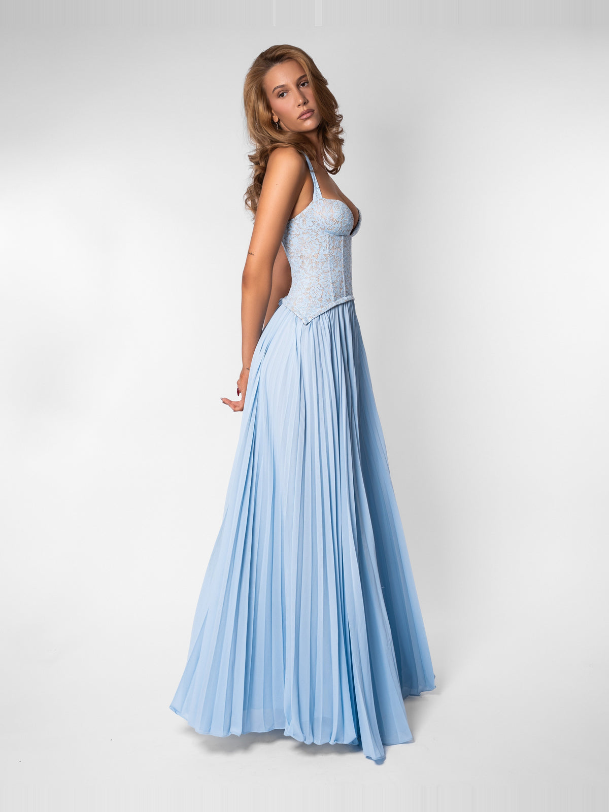Gaia Halter Lace Corset Maxi Dress — Svelte Chic
