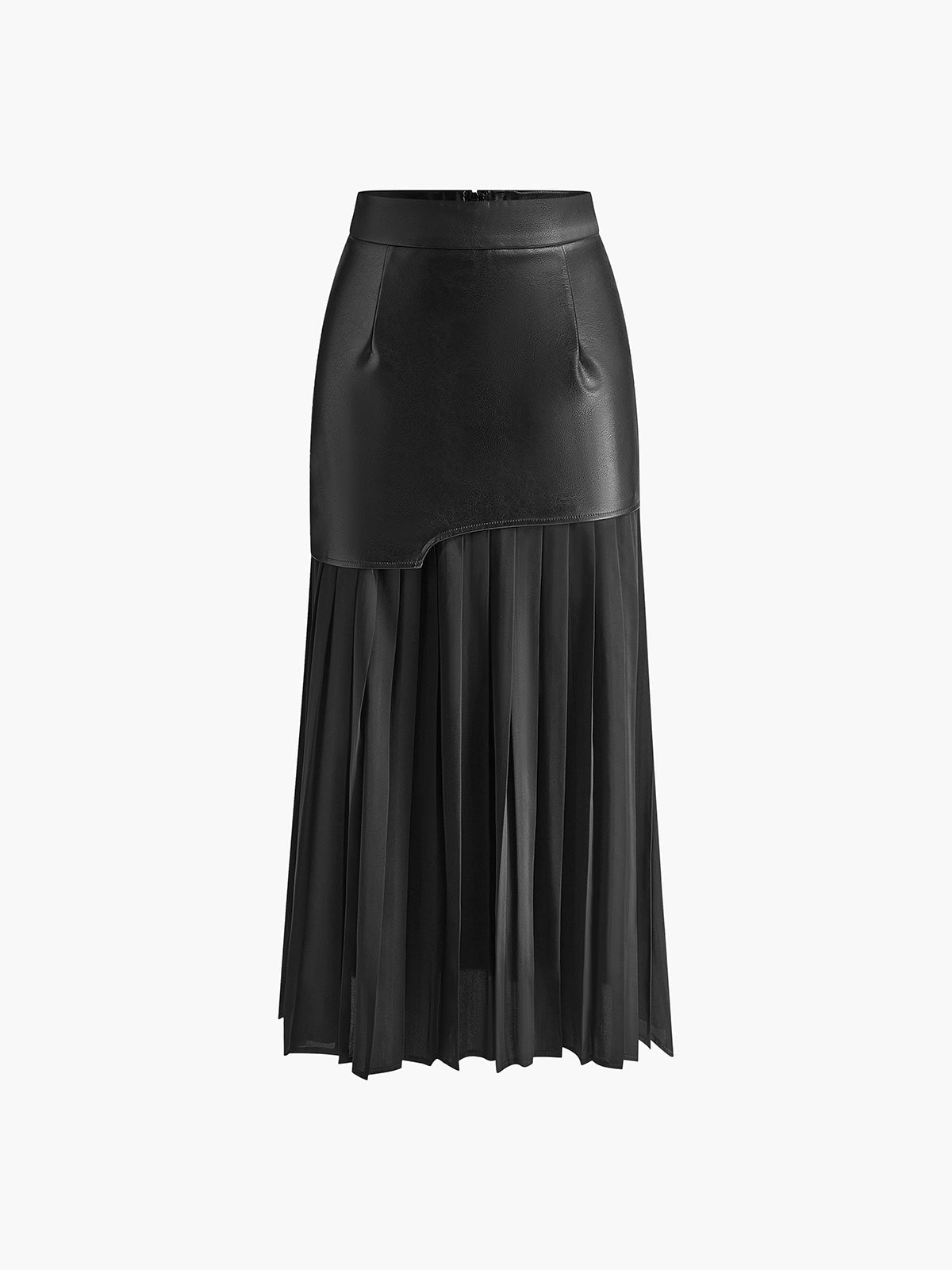 Asymmetric Faux Leather Pleated Midi Skirt — Svelte Chic
