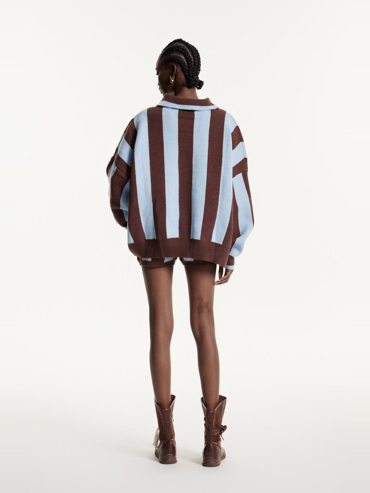 Edwena Striped Knit Polo Collar Shorts Set — Svelte Chic