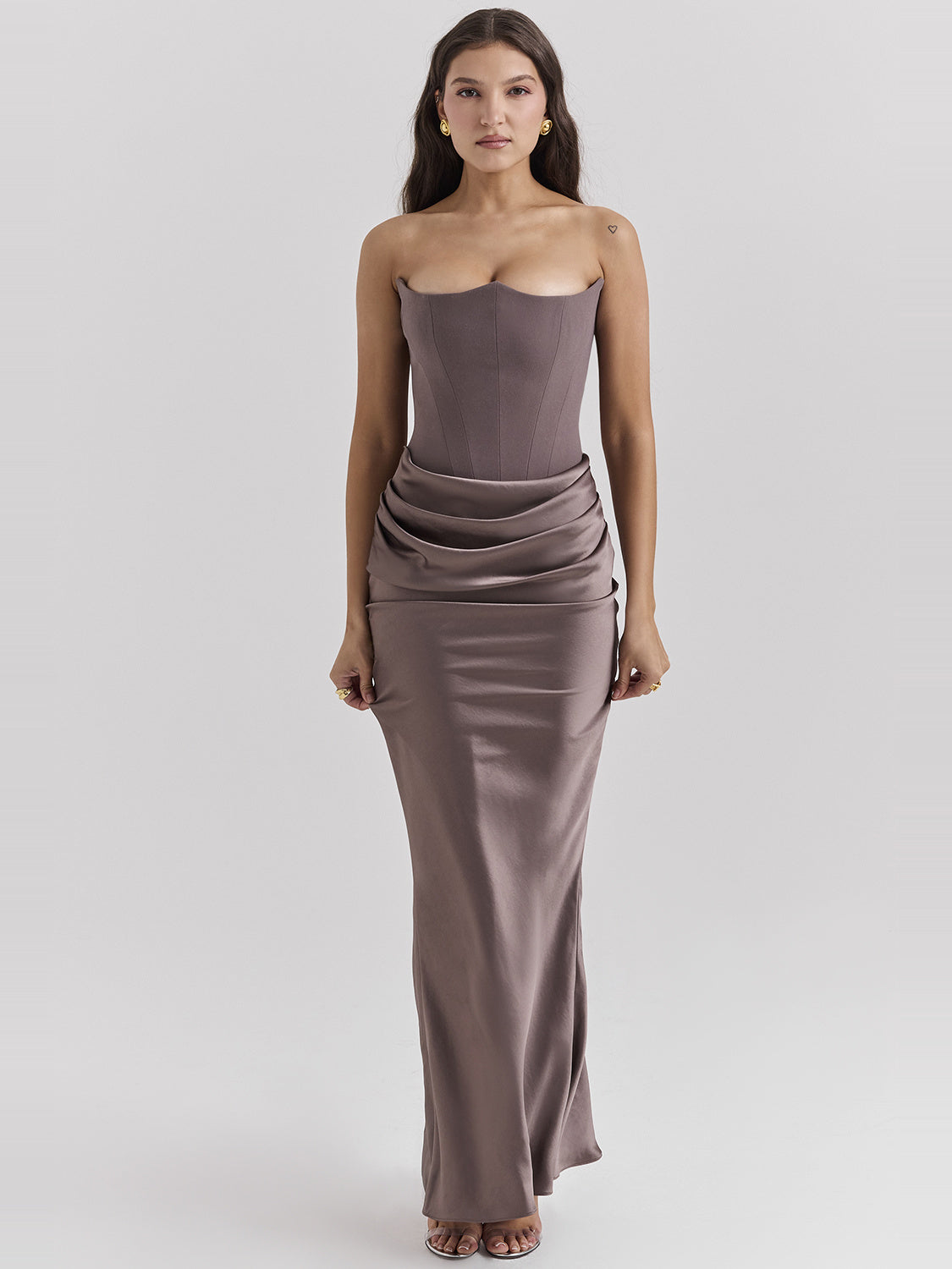 Persephone Strapless Corset Draped Maxi Dress — Svelte Chic